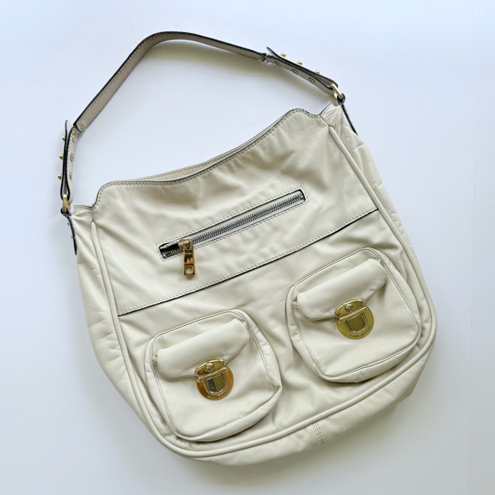 Marc Jacobs Angela Cream Leather Hobo Purse Bag Made in Italy $1,125